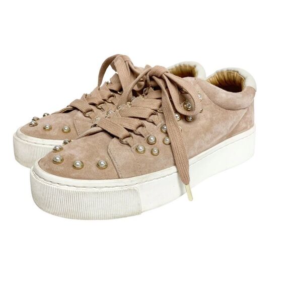 JOIE Handan Dusty Pink Suede Pearl Platform Sneakers - Picture 1 of 10